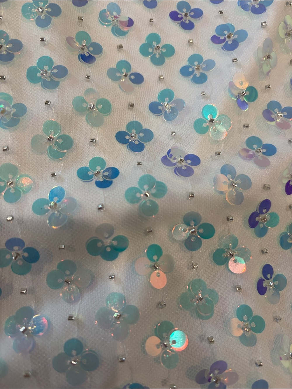 New York & Company White Top with Aqua Iridescent Floral Sequins - Picture 3 of 5